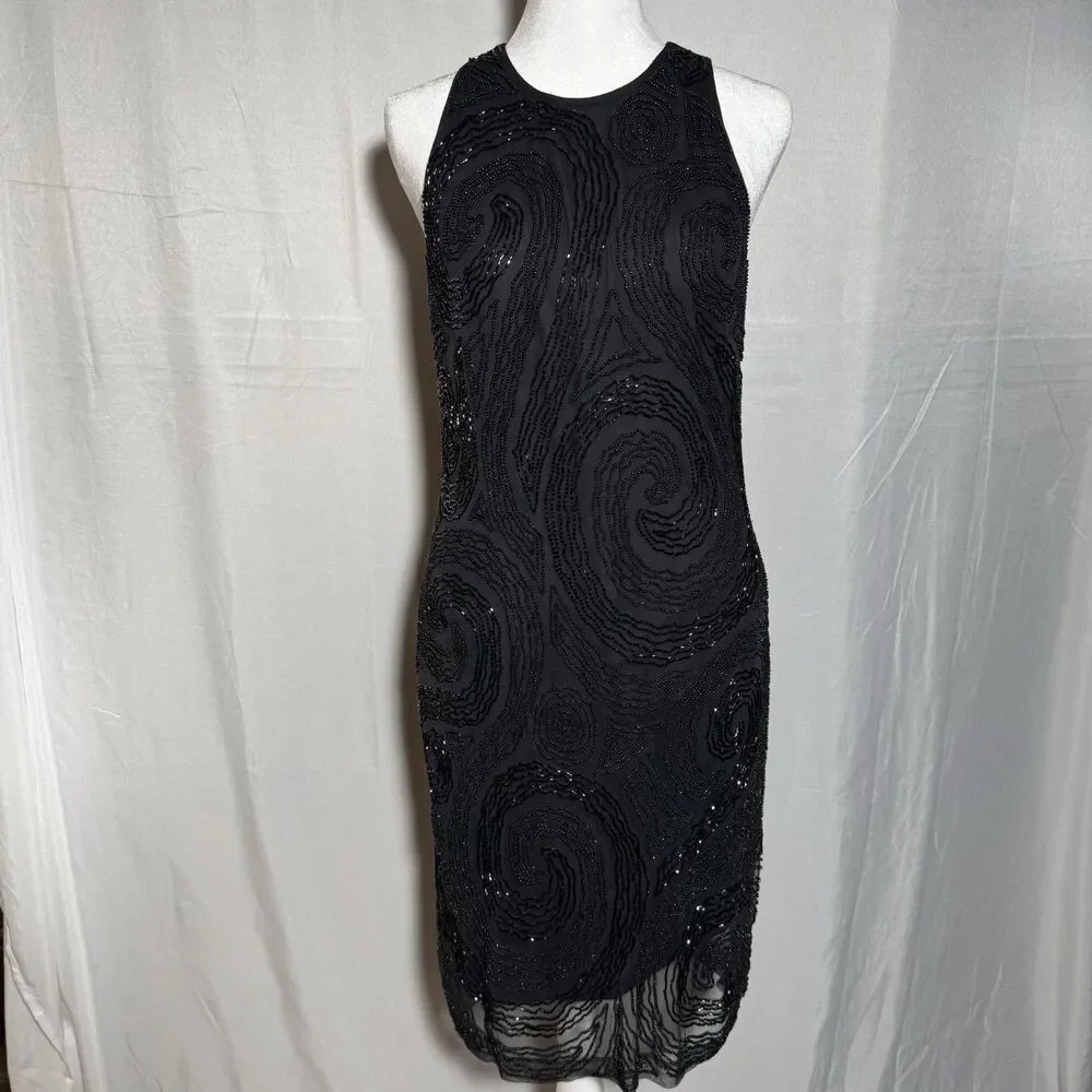 NWT Ellen Tracy Black Beaded Dress Size 10 Sleeveless Cocktail Formal Midi